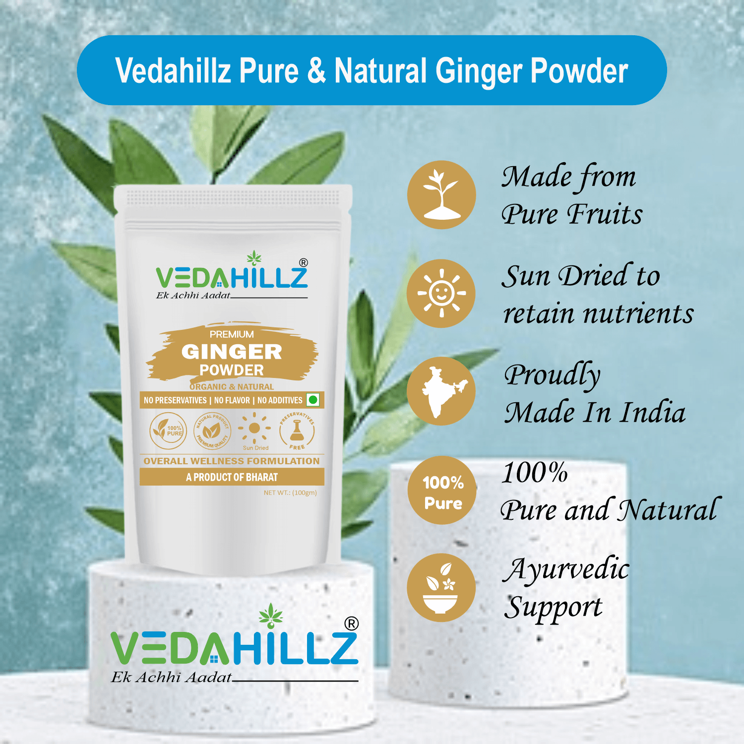 Vedahillz Ginger Root Powder for Cooking and Health Made from Selected Fresh Ginger